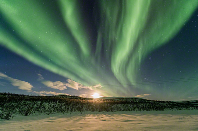 Auroras over Fells in Lapland